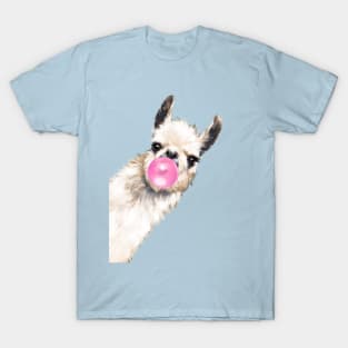 Bubble Gum Sneaky Llama in Green T-Shirt